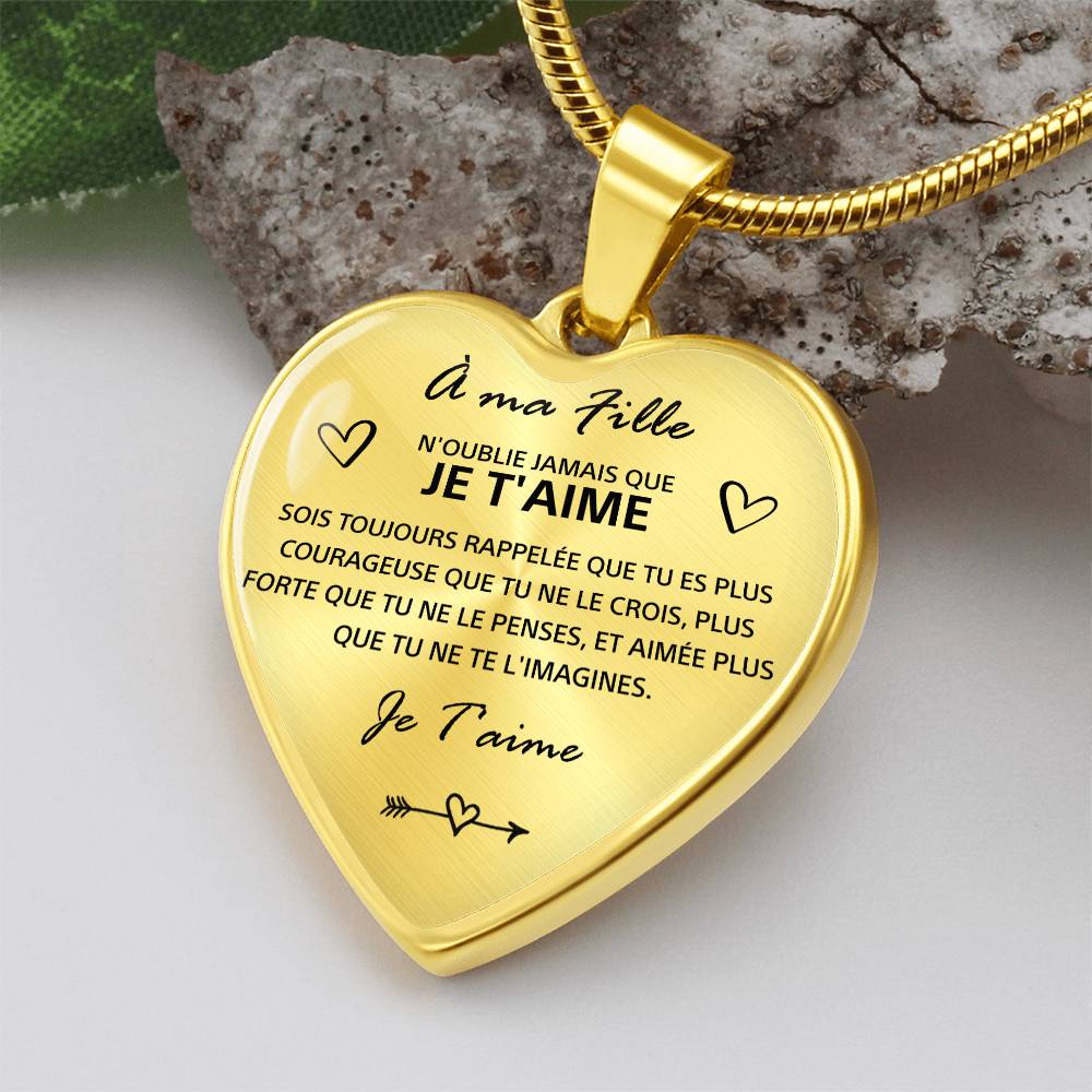 À ma Fille – « N’oublie jamais que je t’aime », collier cœur - Or