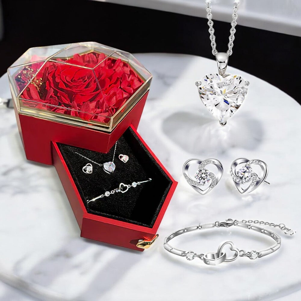 Ensemble d'amour étincelant - Collier, Bracelet et Boucles d'oreilles