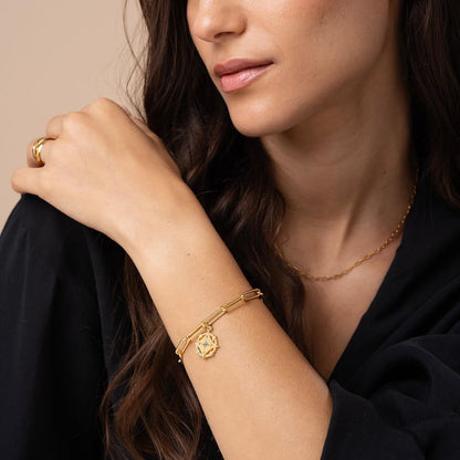 Bracelet gravé boussole et diamants - Forever linked - Or
