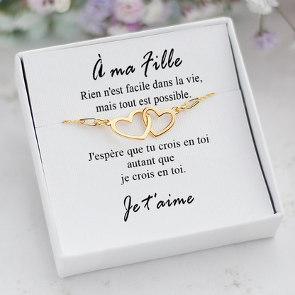 À Ma Fille - Bracelet coeurs en or