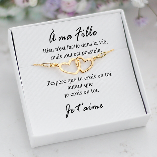 À Ma Fille - Bracelet coeurs en or