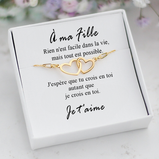 À Ma Fille - Bracelet coeurs en or