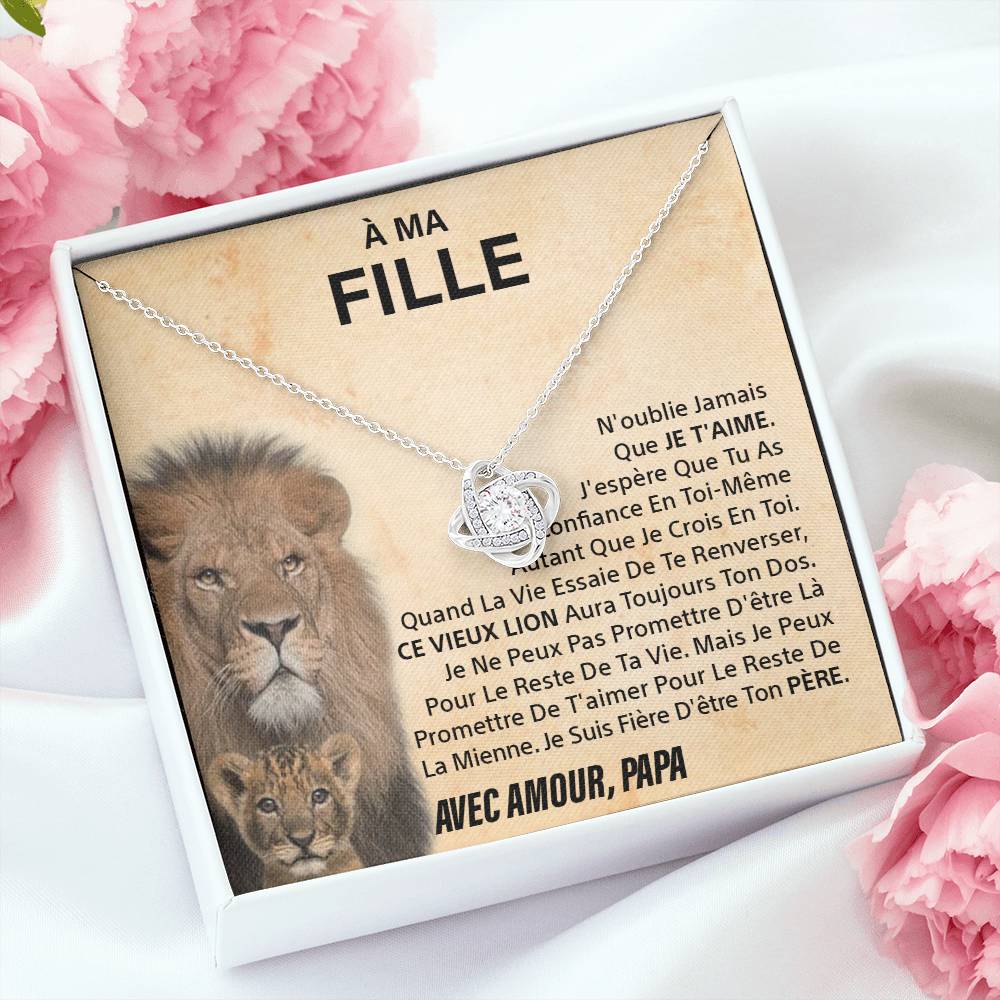 À ma Fille - N'oublie jamais - Collier noeud d'amour - Or