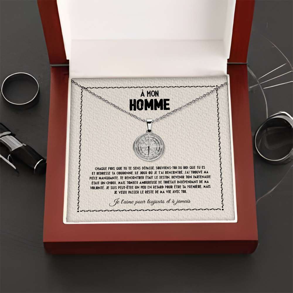 À mon Homme – « J’ai trouvé la pièce manquante » – Collier boussole - Or