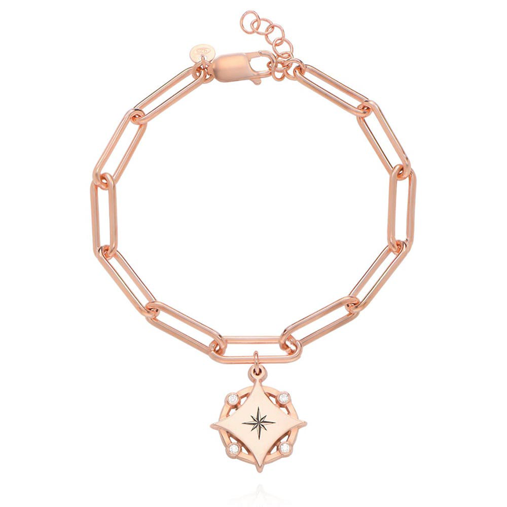 Bracelet gravé boussole et diamants - Forever linked - Or Rose