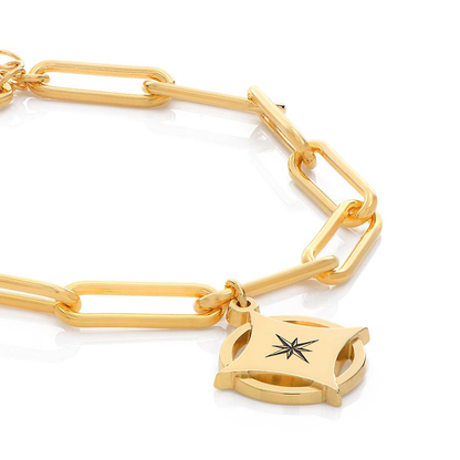 Bracelet gravé boussole et diamants - Forever linked - Or Rose