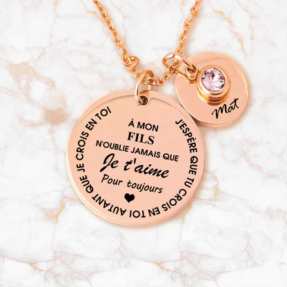 Collier familial - N'oublie jamais que je t'aime - Or Rose