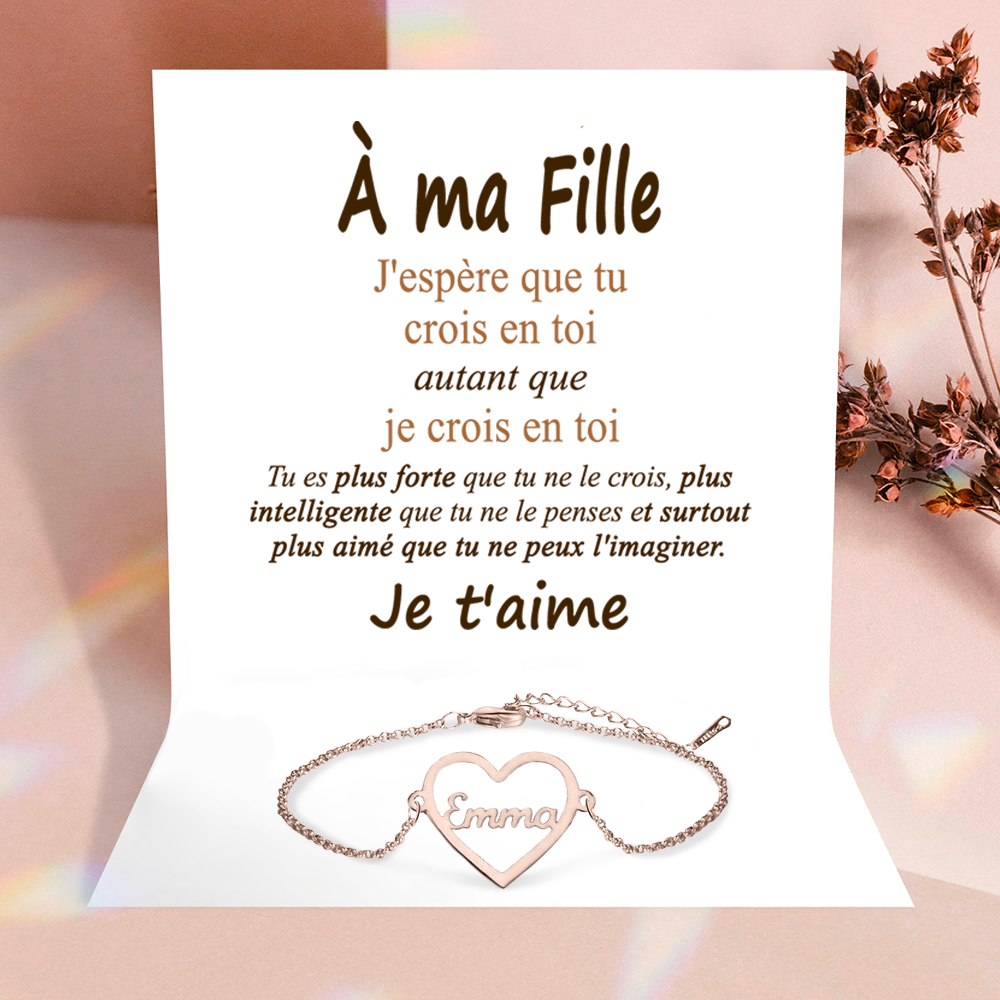 À ma Fille - Bracelet coeur - Or Rose