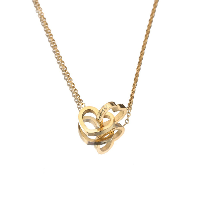 Collier gravé cœur entrelacé - Or
